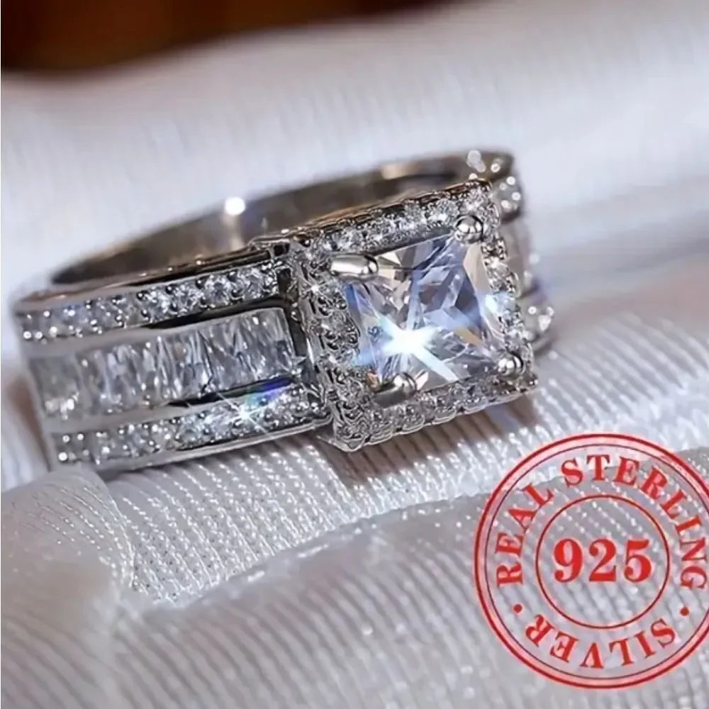 Sterling silver diamond wedding ring sz 8
